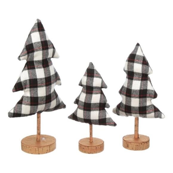Holiday Time Christmas Plaid Fabric Tree Table Top Decorations in Black - Picture 8 of 10